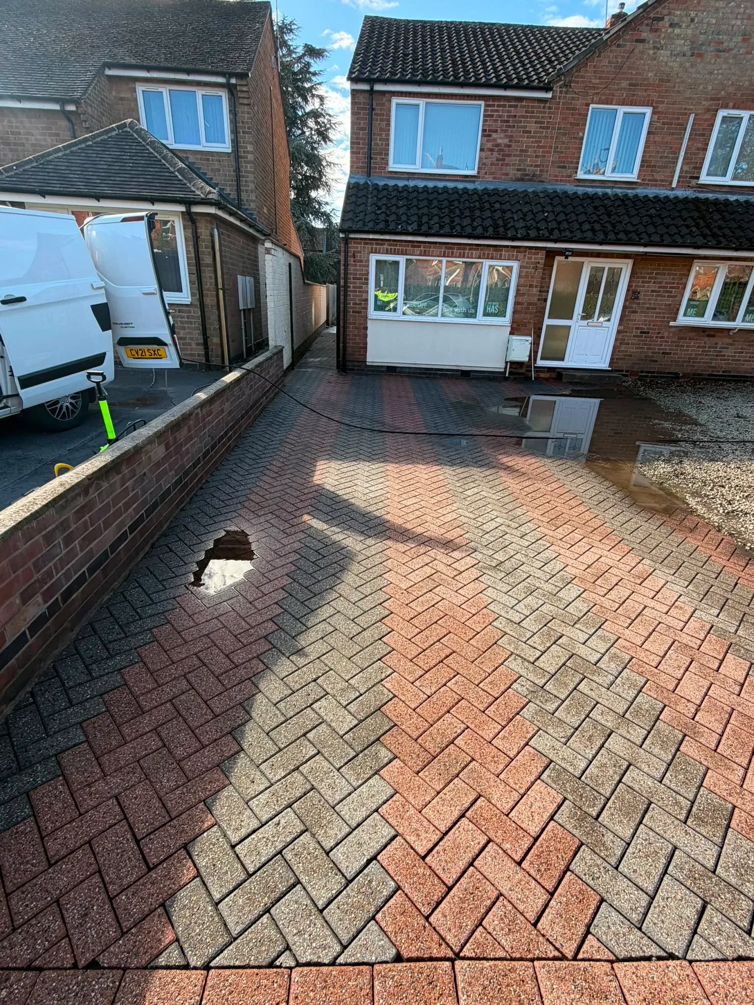 Cleaned block-paved driveway from completed Midland Revive work in Loughborough.